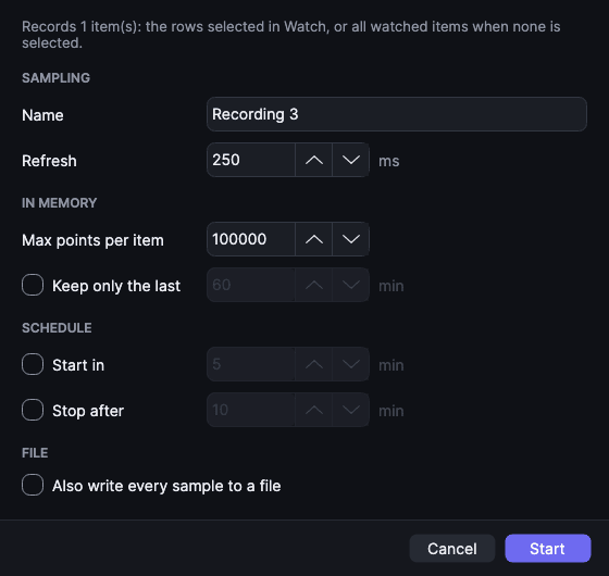 New recording form